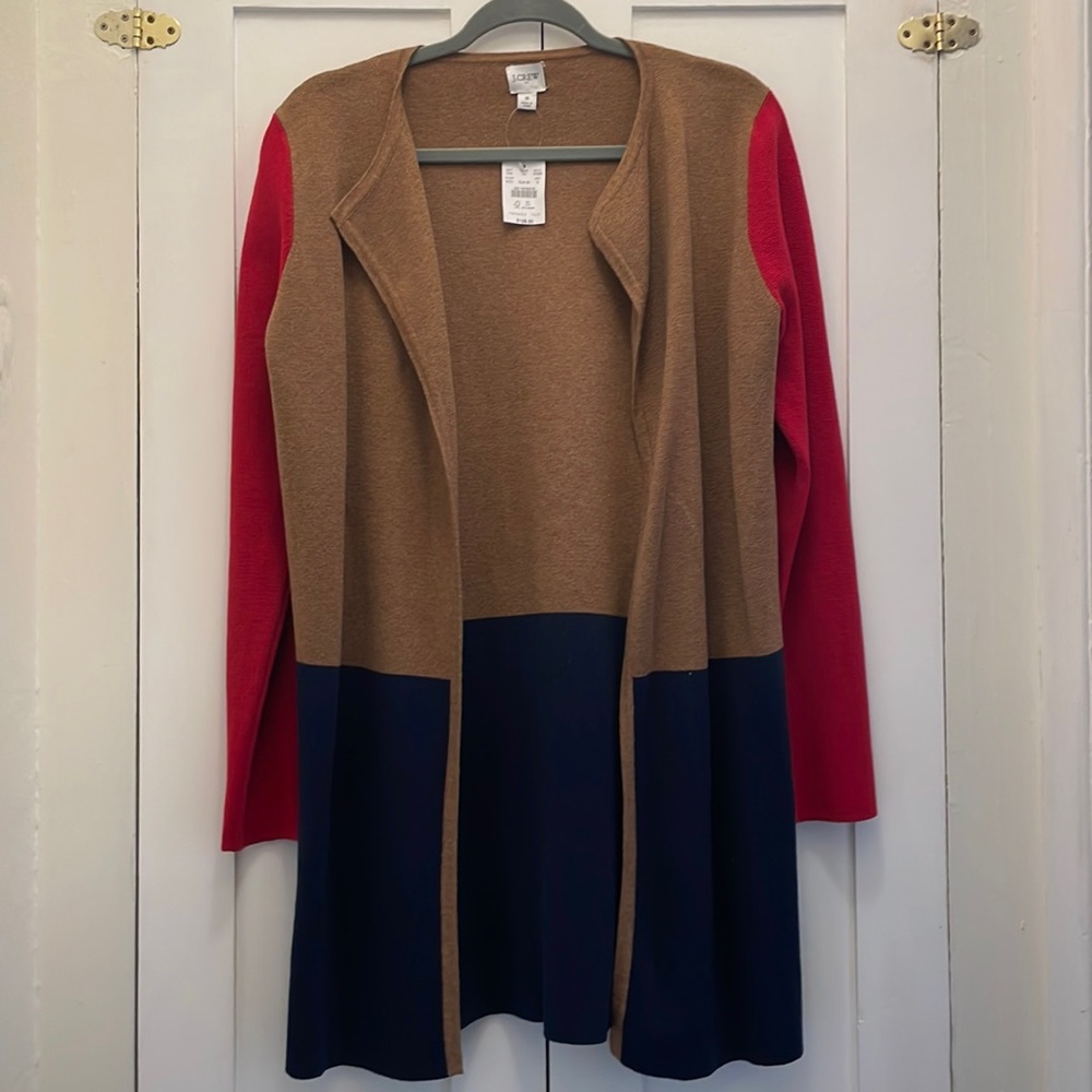 Open front multi colored long buttonless cardigan sweater. NWT, never worn!